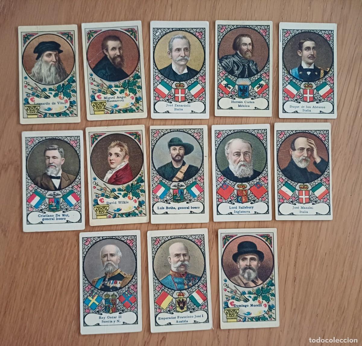Coleccionismo cromos antiguos: 13 cromos antiguos personajes celebres, Miguel Angel, Leonardo da Vinci, etc., muy raros