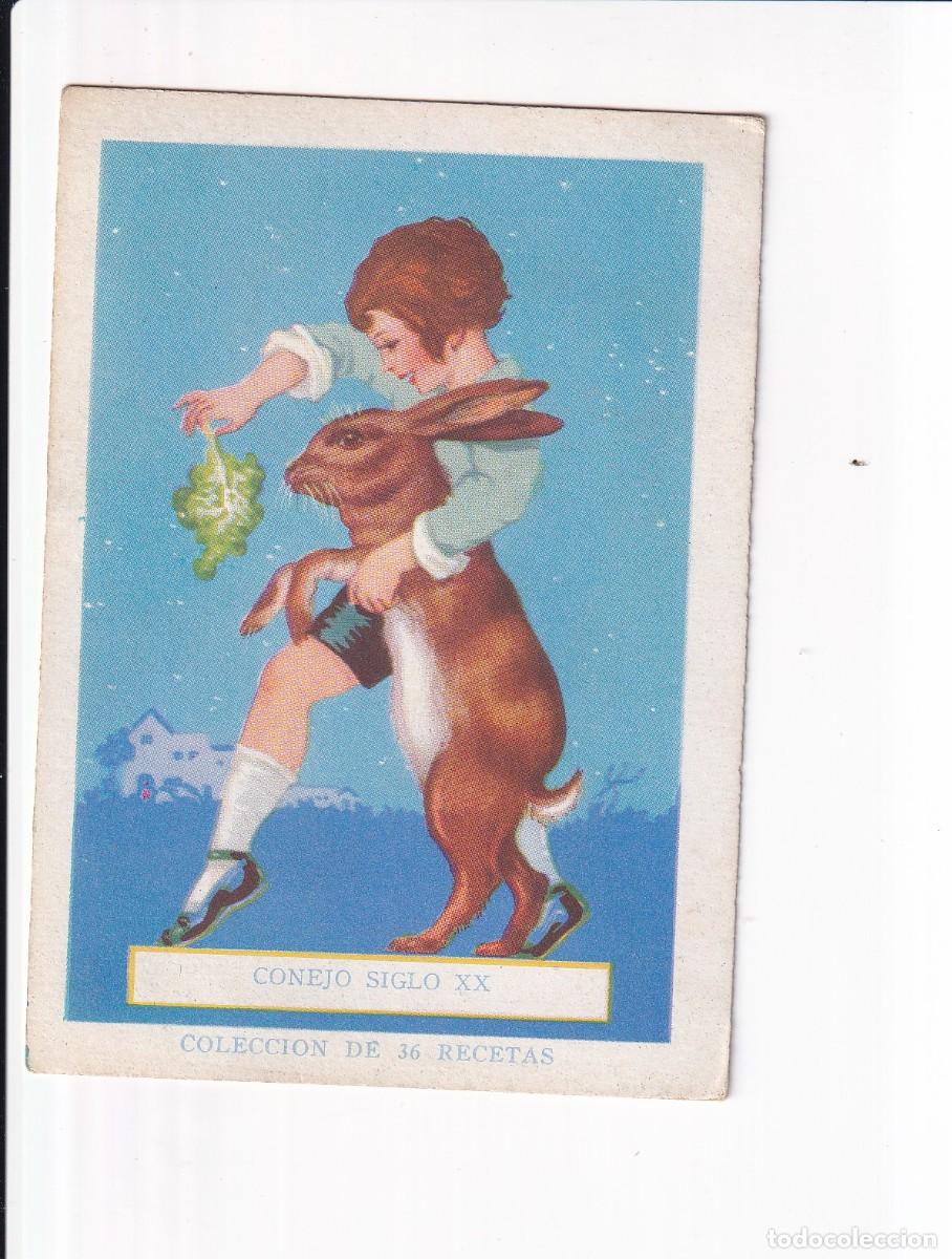 Sammeln alte Sammelbilder: COLECCION DE 36 RECETAS : NUMERO 7 : CONEJO SIGLO XX . CHOCOLATE AMATLLER