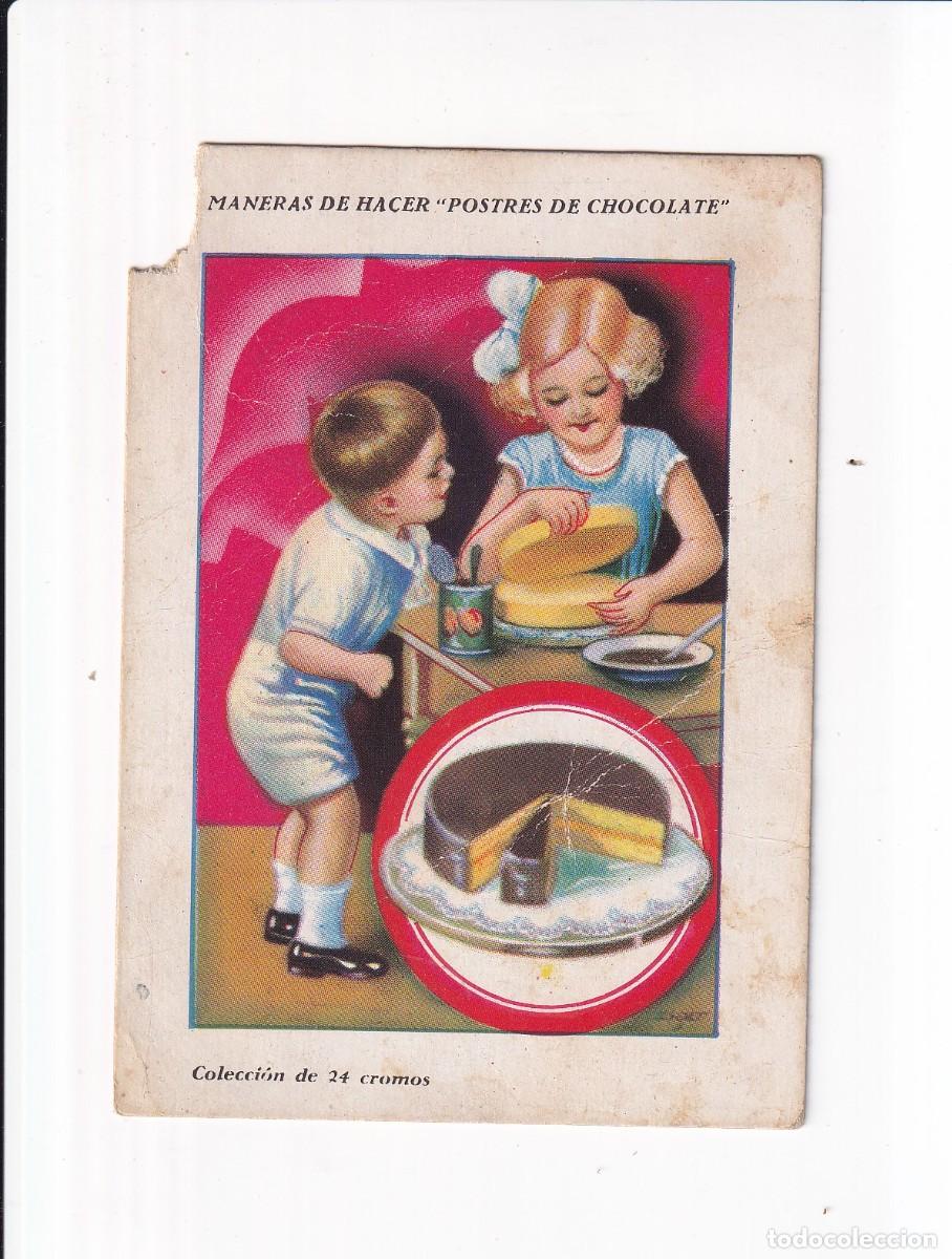 Coleccionismo cromos antiguos: MANERAS DE HACER &rdquo;POSTRES DE CHOCOLATE :TORTA DE BIZCOCHO . CHOCOLATES AMATLLER