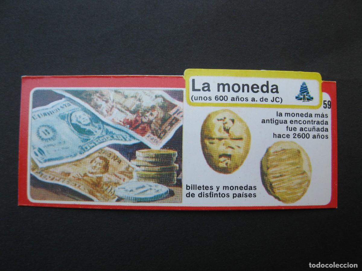 Coleccionismo cromos antiguos: LOS INVENTOS - CROMO - TARJETA N&ordm; 59 - LA MONEDA - BIMBO.