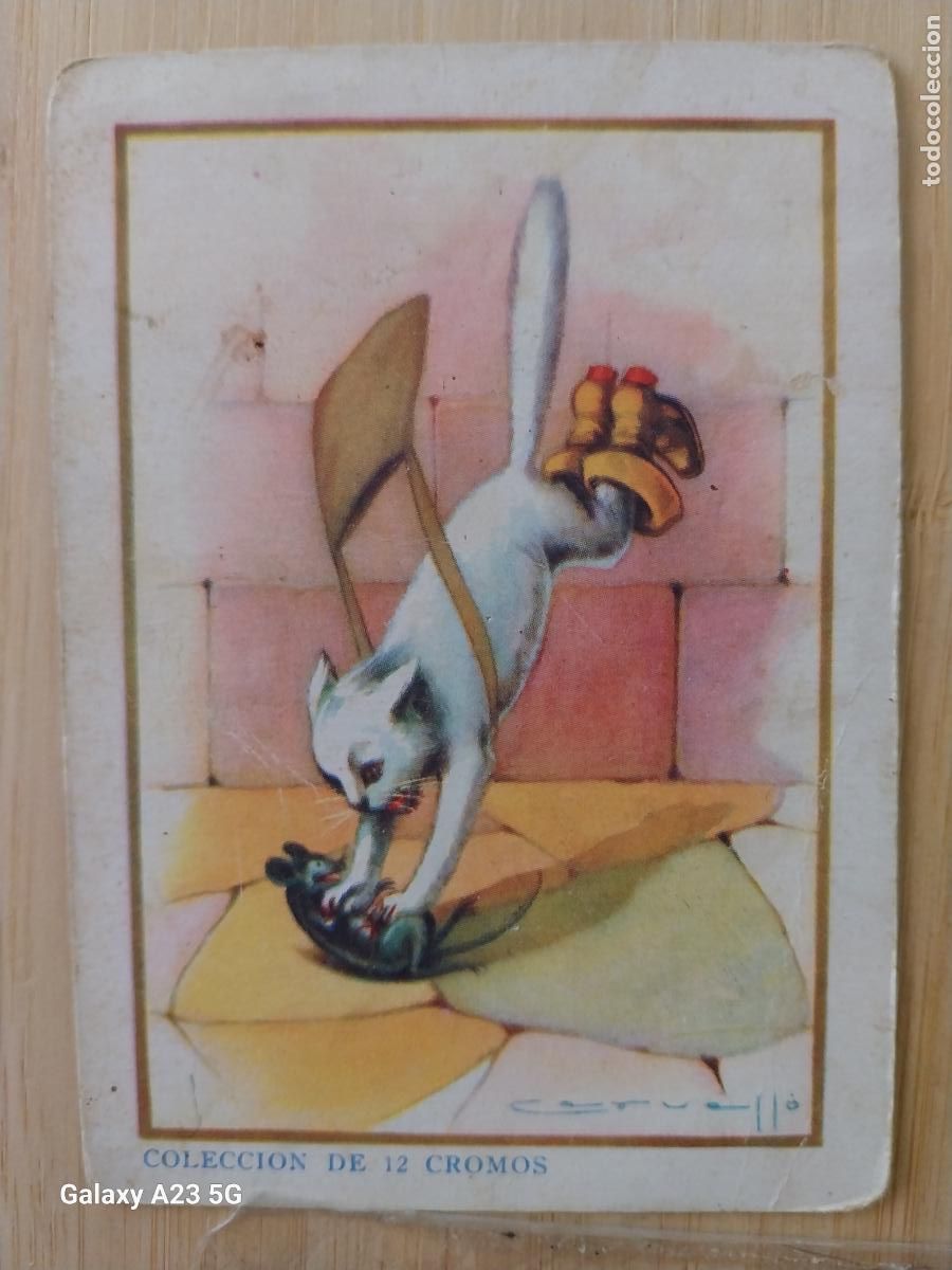 Coleccionismo cromos antiguos: GATO CON BOTAS CROMO XI CAZA RATON PROMOCIONAL CHOCOLATE JUNCOSA ILUSTRACION CARVALLO ORIGINAL