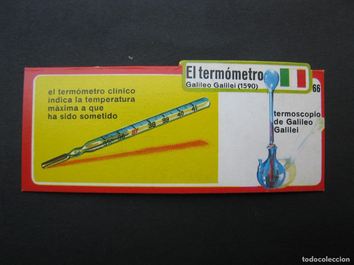 Coleccionismo cromos antiguos: LOS INVENTOS - CROMO - TARJETA N&ordm; 66 - EL TERM&Oacute;METRO - BIMBO.