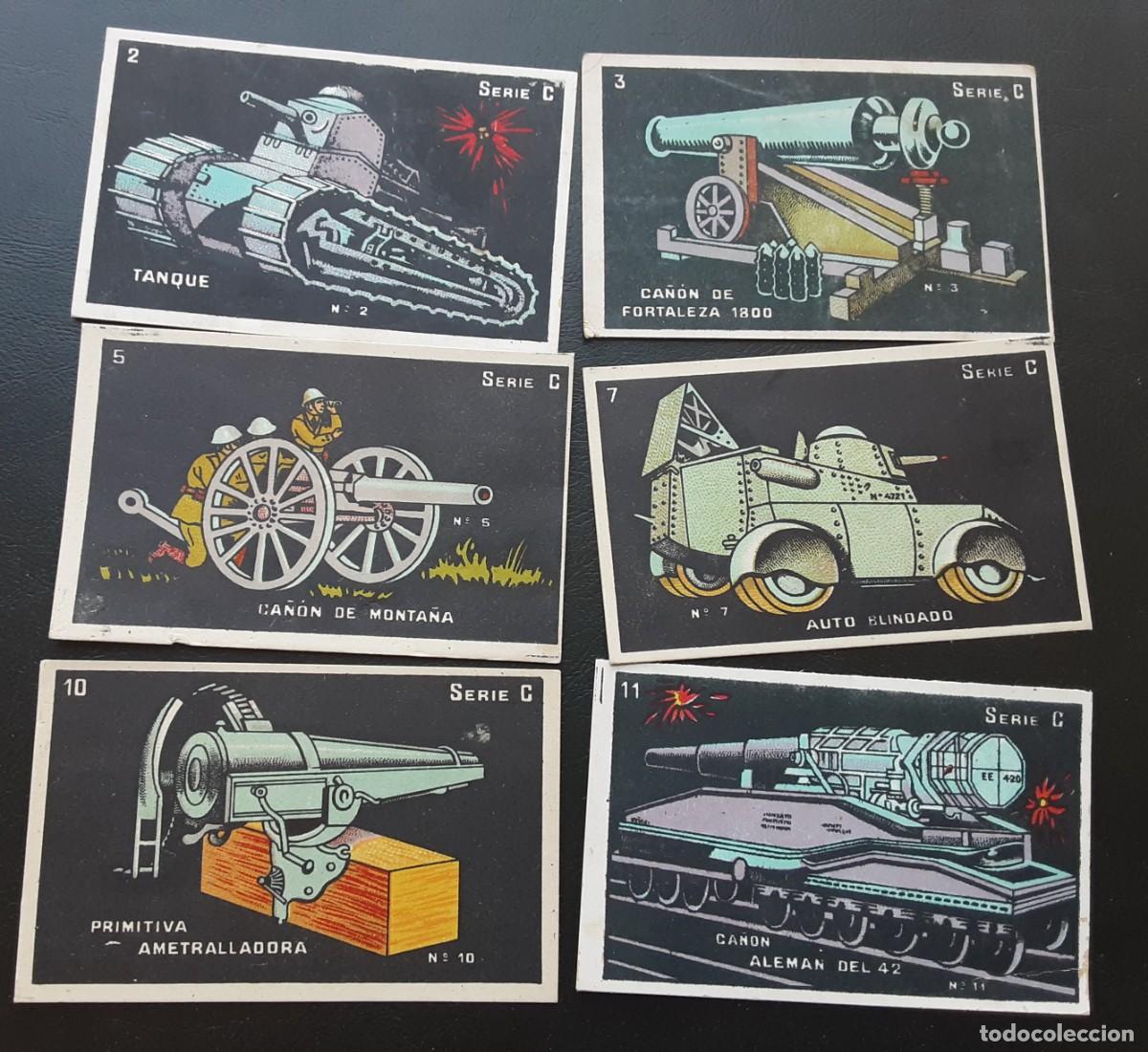 Coleccionismo cromos antiguos: Lote de 6 Cromos Negros Serie B chocolates Pi, armamento pesado