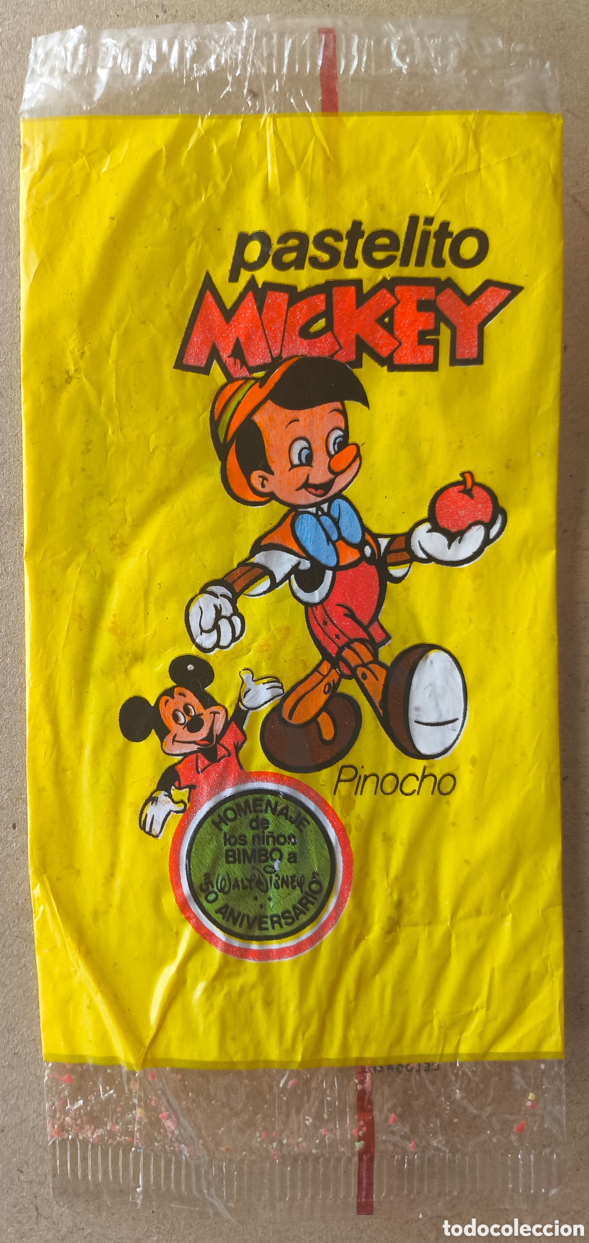 Coleccionismo cromos antiguos: BIMBO ENVOLTORIO CROMO PASTELITO LOS AMIGOS DE MICKEY PINOCHO 50 ANIVERSARIO WALT DISNEY BUEN ESTADO