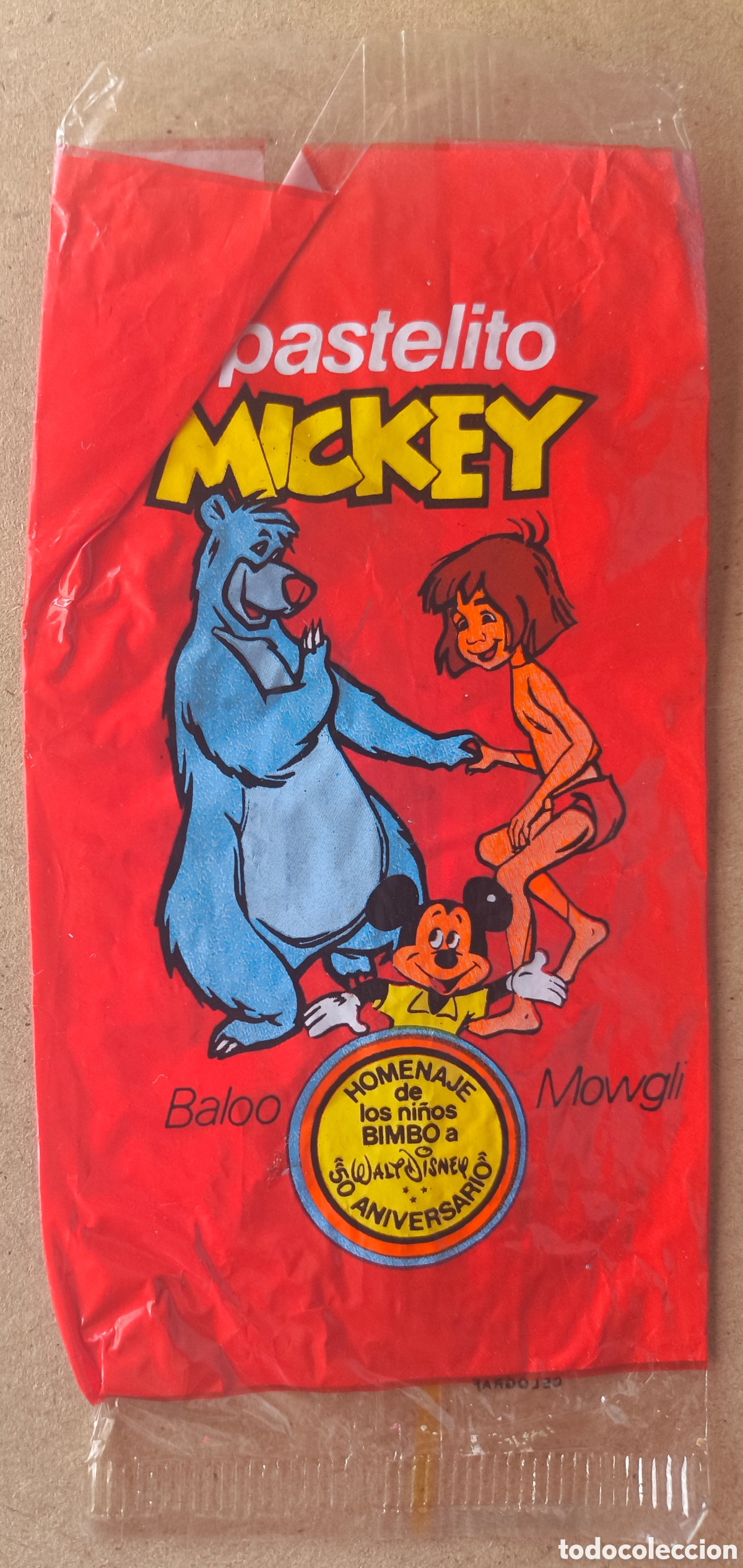 Coleccionismo cromos antiguos: BIMBO ENVOLTORIO CROMO PASTELITO LOS AMIGOS DE MICKEY BALOO MOWGLI WALT DISNEY BUEN ESTADO
