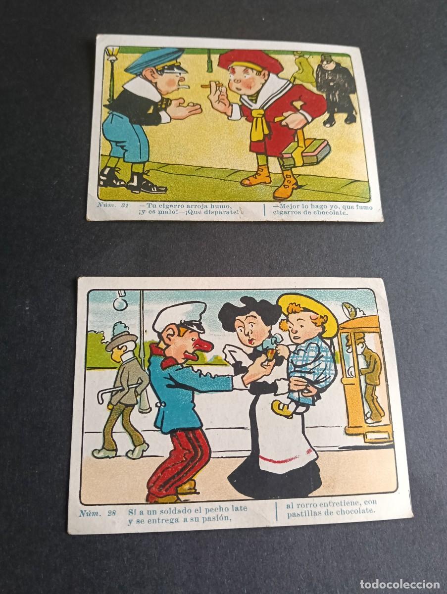 Coleccionismo cromos antiguos: Lote de 2 cromos antiguos Chocolates La Suiza Catalana (J. Falc&oacute; & F. Faure - Figueras) - Humor (ca.