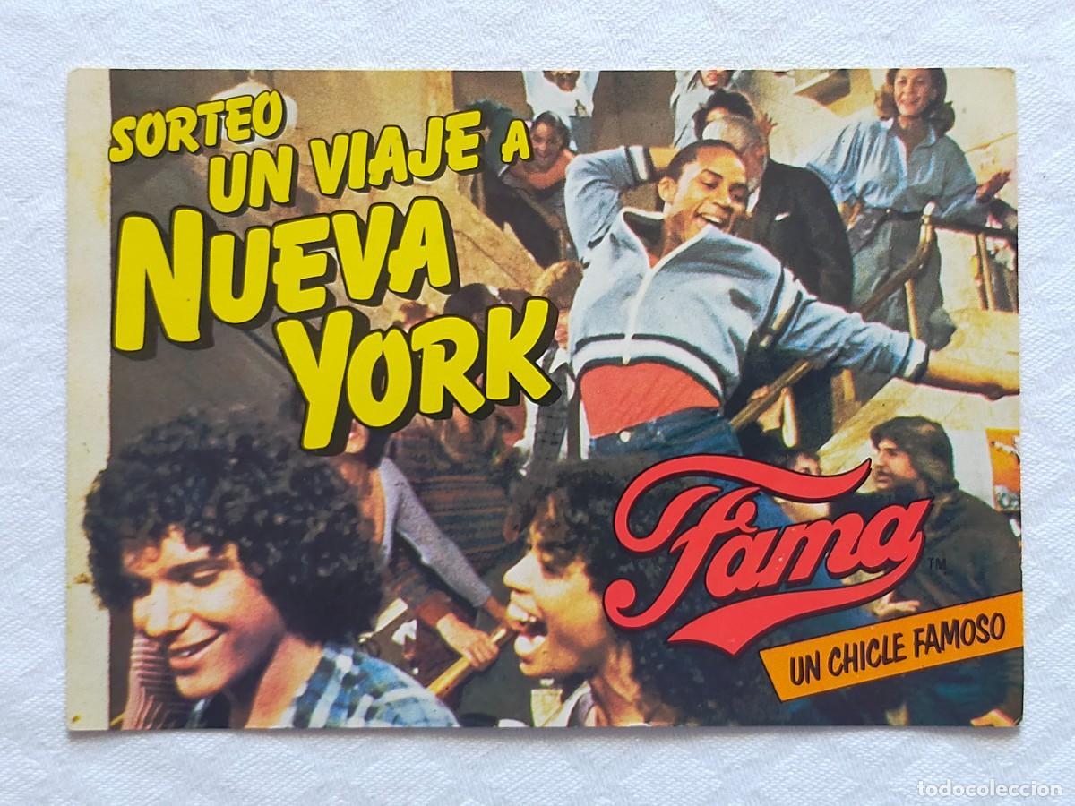 Coleccionismo cromos antiguos: Chicle FAMA - Tarjeta publicitaria: Sorteo viaje a Nueva York - A&ntilde;o 1984