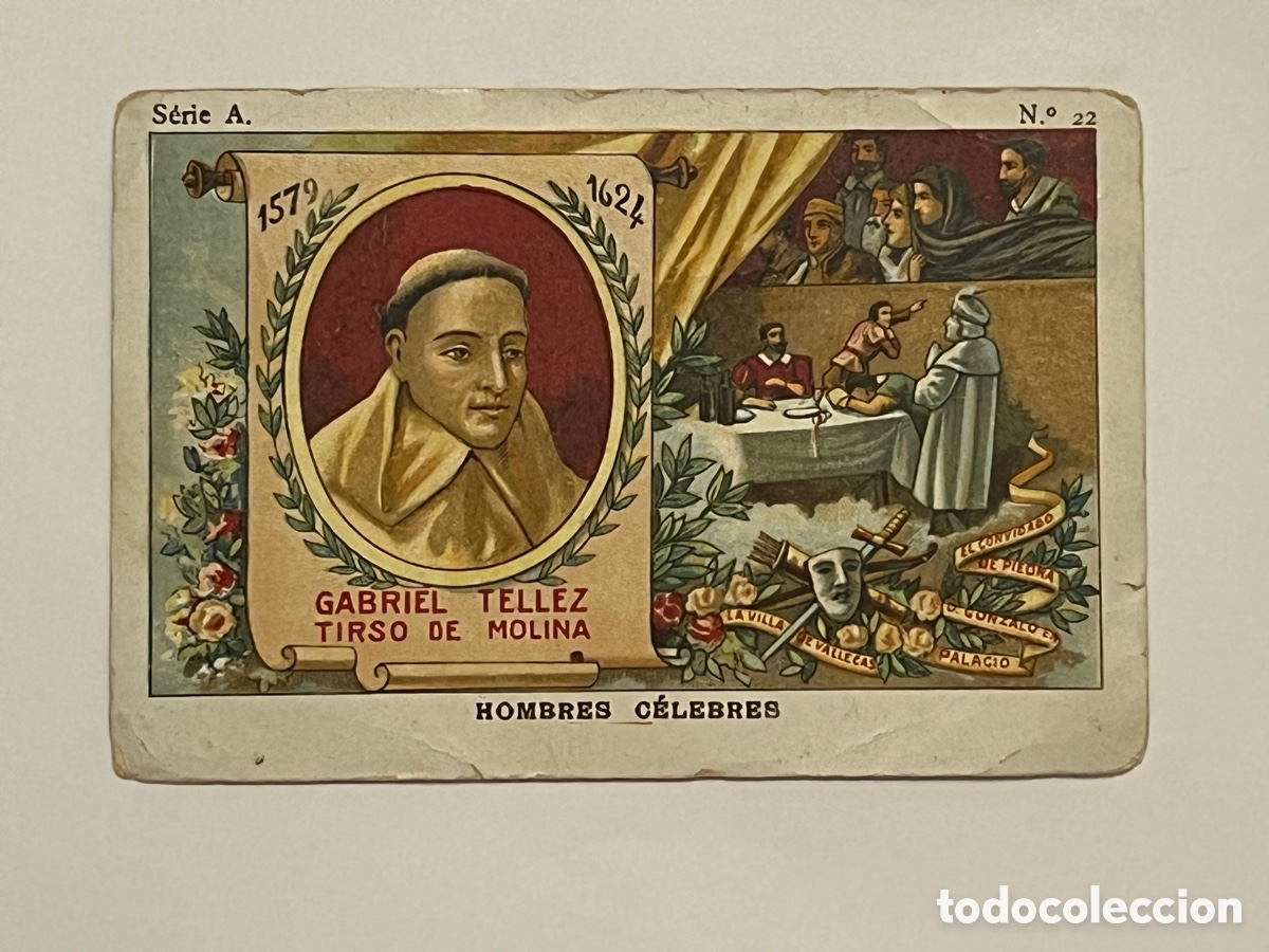 Coleccionismo cromos antiguos: TIRSO MOLINA. Hombres Celebres. Cromos Chocolate Juncosa. Serie A, No.22