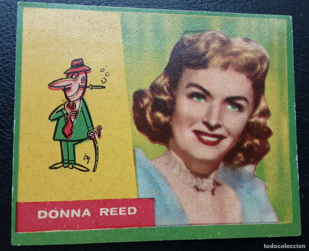 Coleccionismo cromos antiguos: DONNA REED, FAMOSAS ESTRELLAS DE LA PANTALLA. Con caricatura.