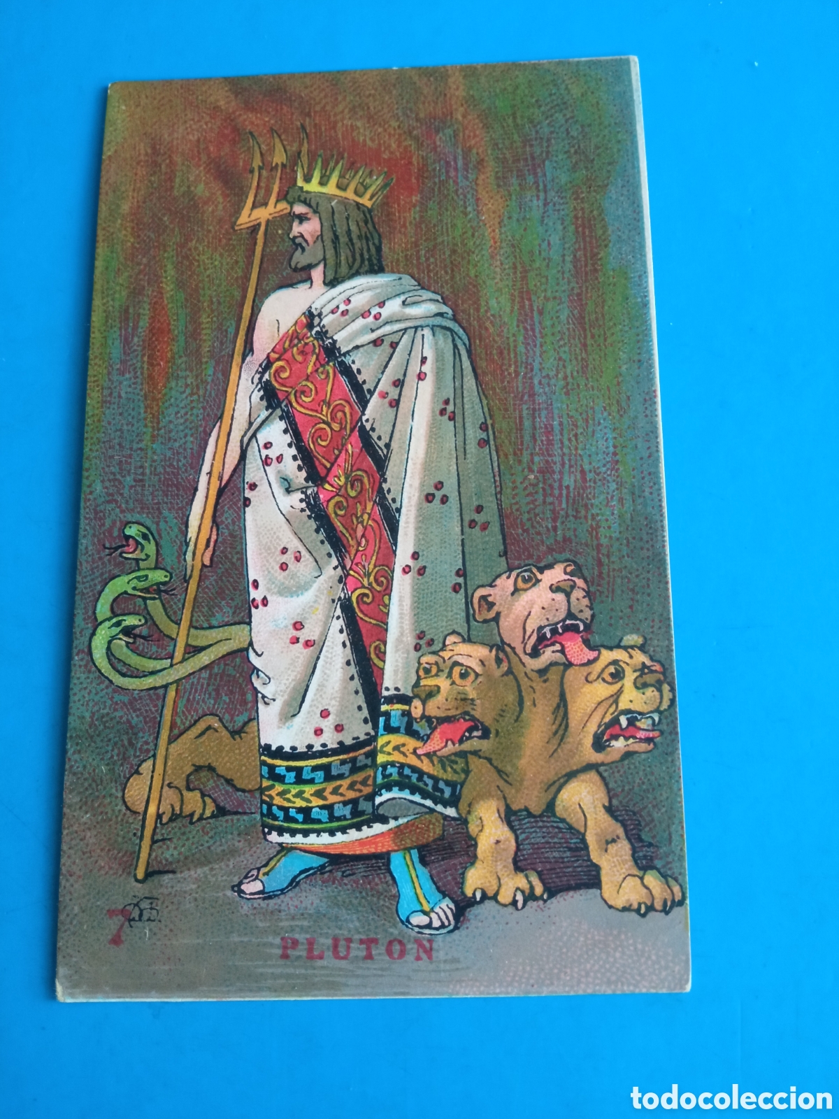Coleccionismo cromos antiguos: Antiguo cromo, Chocolate AMATLLER, serie Mitolog&iacute;a, Pluton