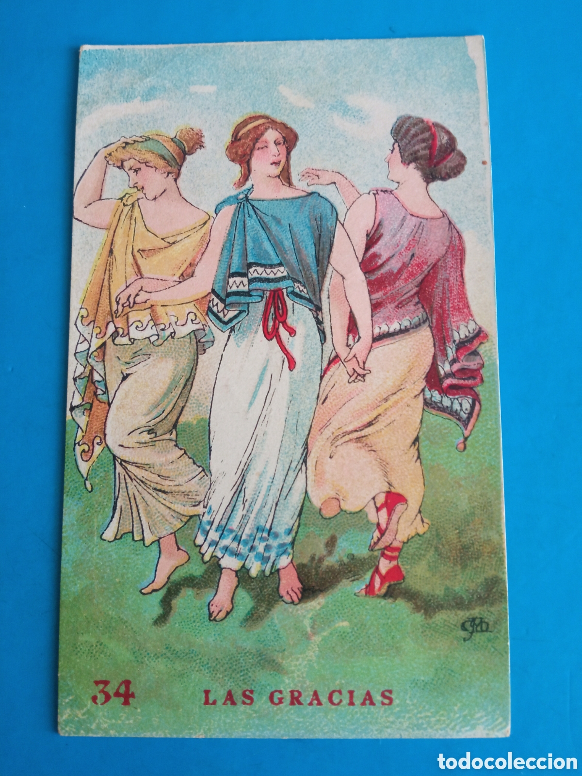 Coleccionismo cromos antiguos: Antiguo cromo, Chocolate AMATLLER, serie Mitolog&iacute;a, Las Gracias