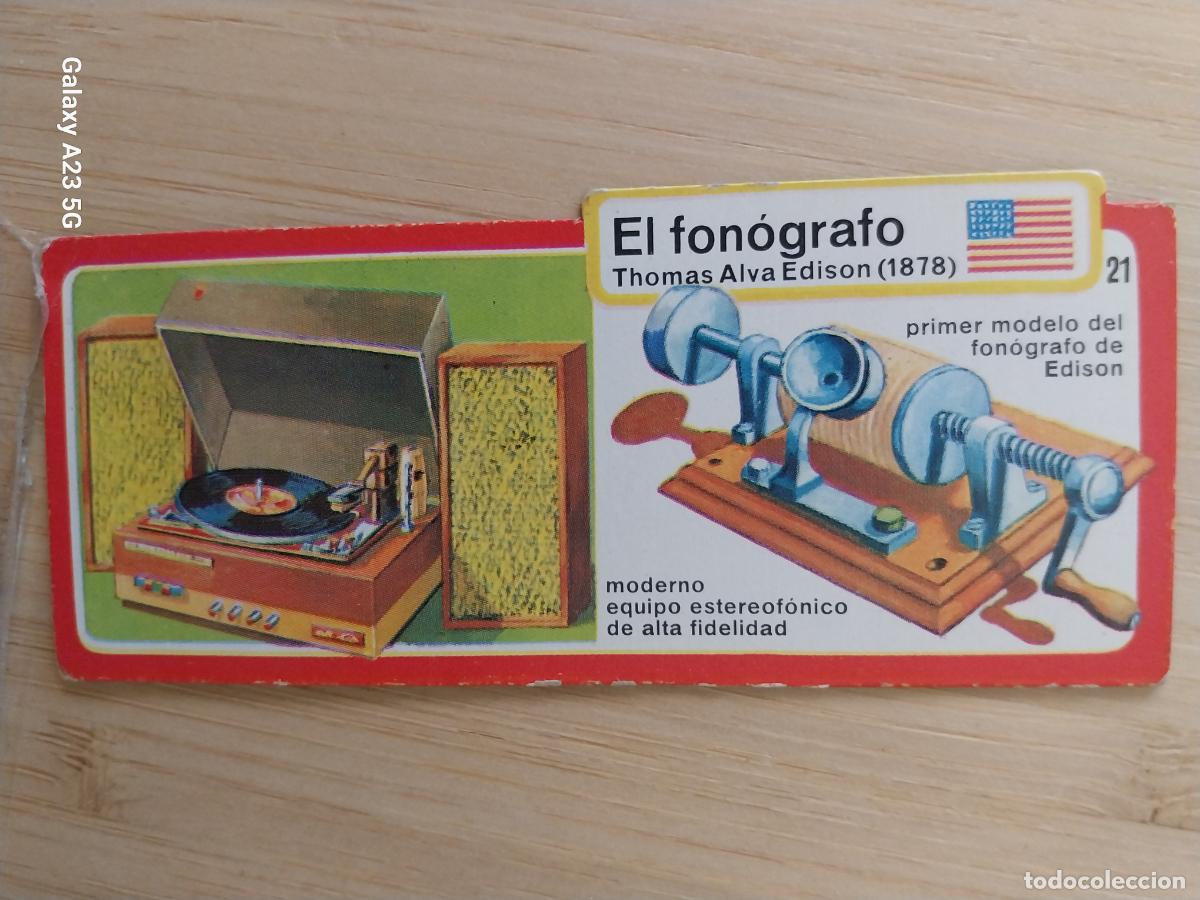 Coleccionismo cromos antiguos: BIMBO INVENTOS A&Ntilde;O 1973 CROMO 21 FONOGRAFO PASTELITOS PREMIUM ORIGINAL **