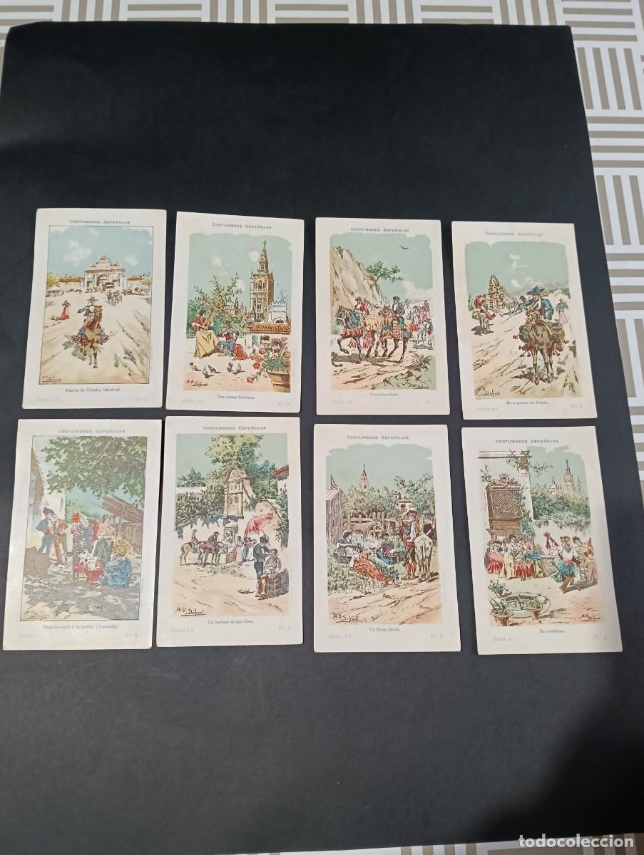 Coleccionismo cromos antiguos: Lote de 8 antiguas estampas / cromos &rdquo;Costumbres Espa&ntilde;olas&rdquo; - Litograf&iacute;a Labielle - M. O. Delgado (P