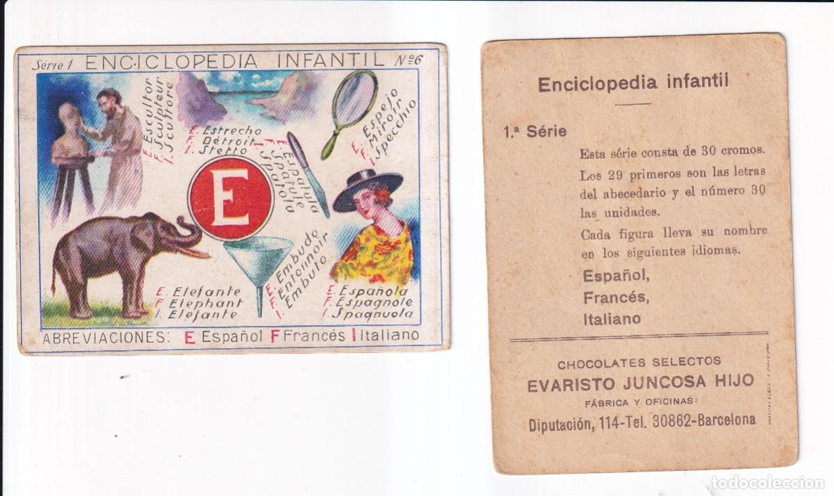 Coleccionismo cromos antiguos: ENCICLOPEDIA INFANTIL : SERIE 1, NUMERO 6 .- LETRA E .- CHOCOLATES EVARISTO JUNCOSA HIJO