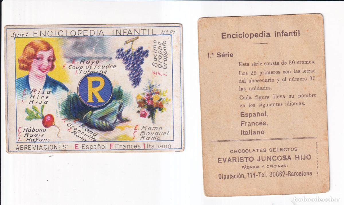 Coleccionismo cromos antiguos: ENCICLOPEDIA INFANTIL : SERIE 1, NUMERO 21 .- LETRA R .- CHOCOLATES EVARISTO JUNCOSA HIJO