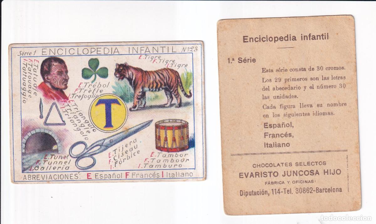 Coleccionismo cromos antiguos: ENCICLOPEDIA INFANTIL : SERIE 1, NUMERO 23 .- LETRA T .- CHOCOLATES EVARISTO JUNCOSA HIJO