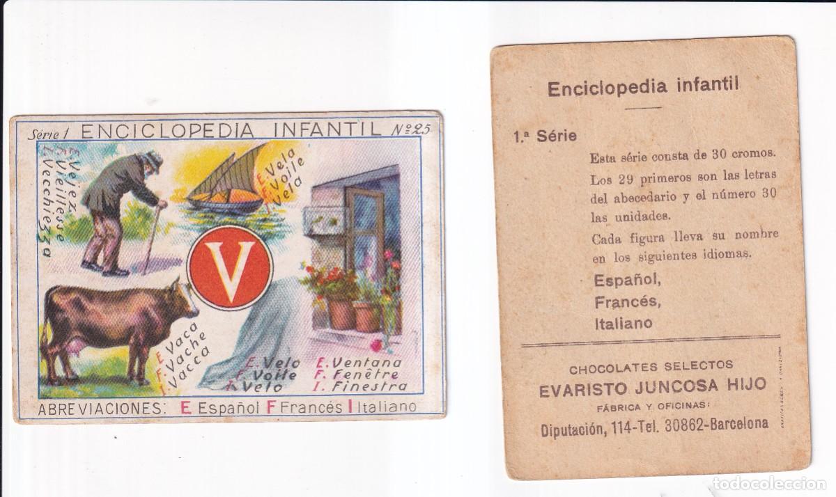 Coleccionismo cromos antiguos: ENCICLOPEDIA INFANTIL : SERIE 1, NUMERO 25 .- LETRA V .- CHOCOLATES EVARISTO JUNCOSA HIJO
