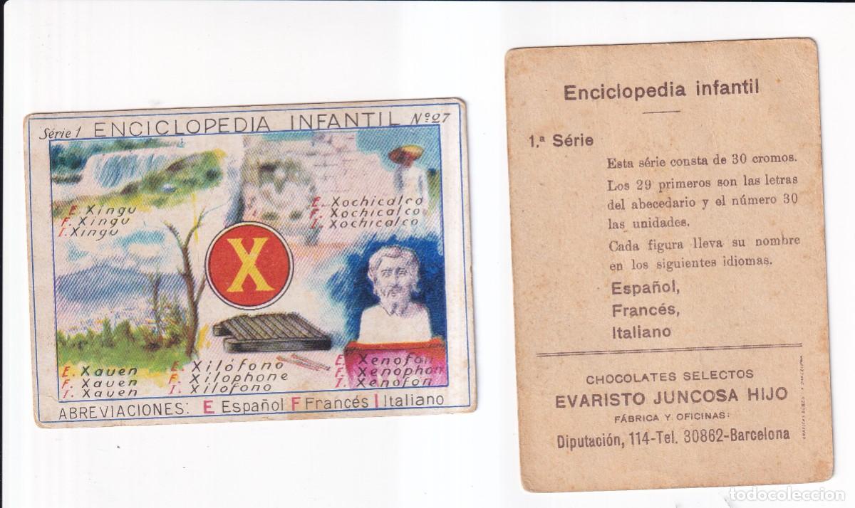 Coleccionismo cromos antiguos: ENCICLOPEDIA INFANTIL : SERIE 1, NUMERO 27 .- LETRA X .- CHOCOLATES EVARISTO JUNCOSA HIJO
