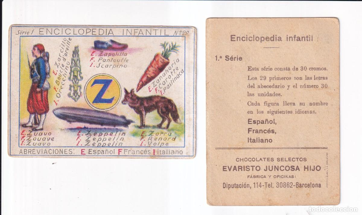 Coleccionismo cromos antiguos: ENCICLOPEDIA INFANTIL : SERIE 1, NUMERO 29 .- LETRA Z .- CHOCOLATES EVARISTO JUNCOSA HIJO