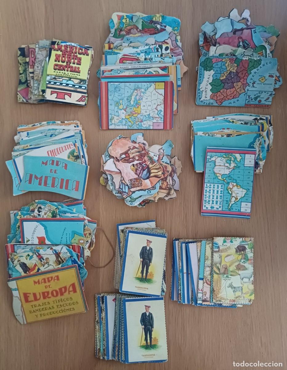 Coleccionismo cromos antiguos: Lote mas de 400 cromos antiguos mapas rompecabezas Europa, Espa&ntilde;a, America, etc.