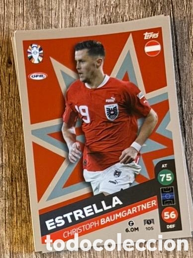Coleccionismo cromos antiguos: 105 BAUMGARTNER ESTRELLA AUSTRIA Topps Match Attax Euro 2024