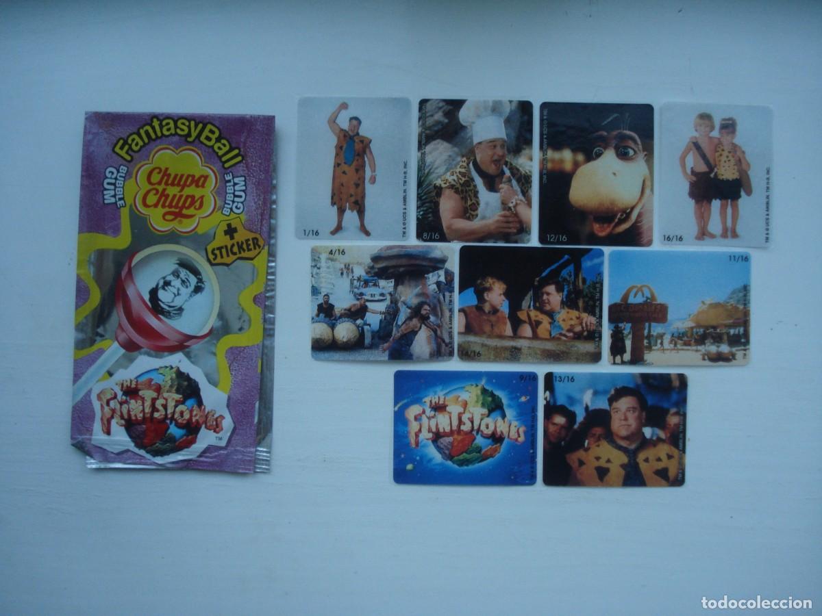 Coleccionismo cromos antiguos: 9 DIFERENTAS PEGATINAS FLINTSTONES CHUPA CHUPS FANTASY BALL + ENVOLTORIO! CHICLES BUBBLE GUM!