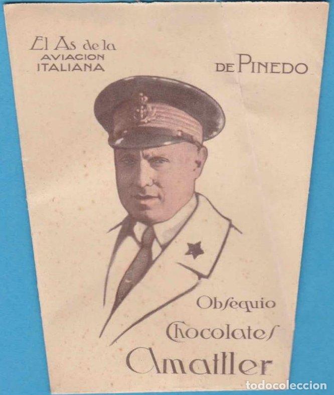 Coleccionismo cromos antiguos: DE PINEDO. EL AS DE LA AVIACI&Oacute;N ITALIANA. OBSEQUIO DE CHOCOLATES AMATLLER. VASO DE PAPEL PLEGADO