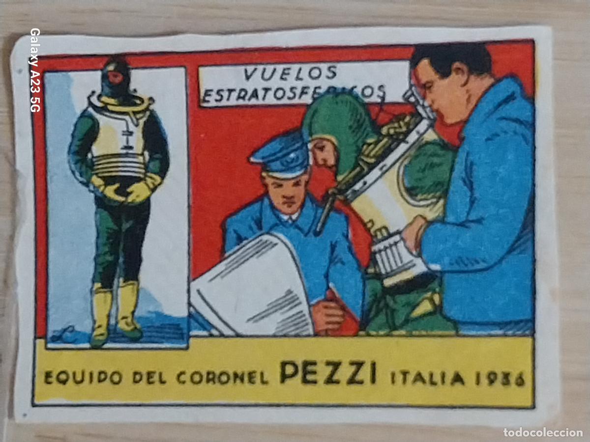 Coleccionismo cromos antiguos: CORONEL PEZZI EQUIPO VUELO ESTRATOSFERICO CROMO A&Ntilde;OS 50 7X5CMS ILUSTRACION AVIACION ED CISNE