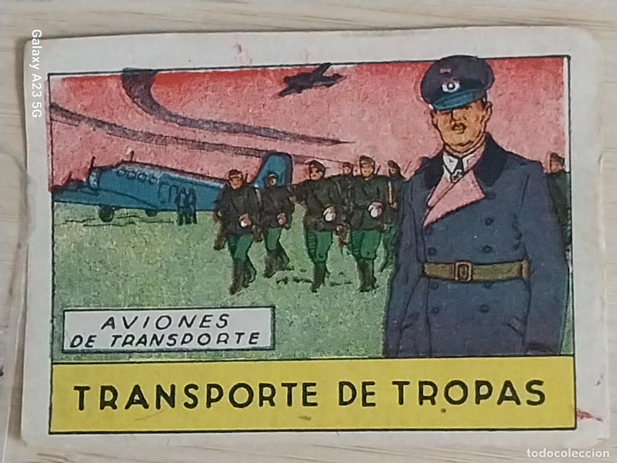 Coleccionismo cromos antiguos: TRANSPORTE DE TROPAS CROMO A&Ntilde;OS 50 7X5CMS ILUSTRACION AVIACION ED CISNE
