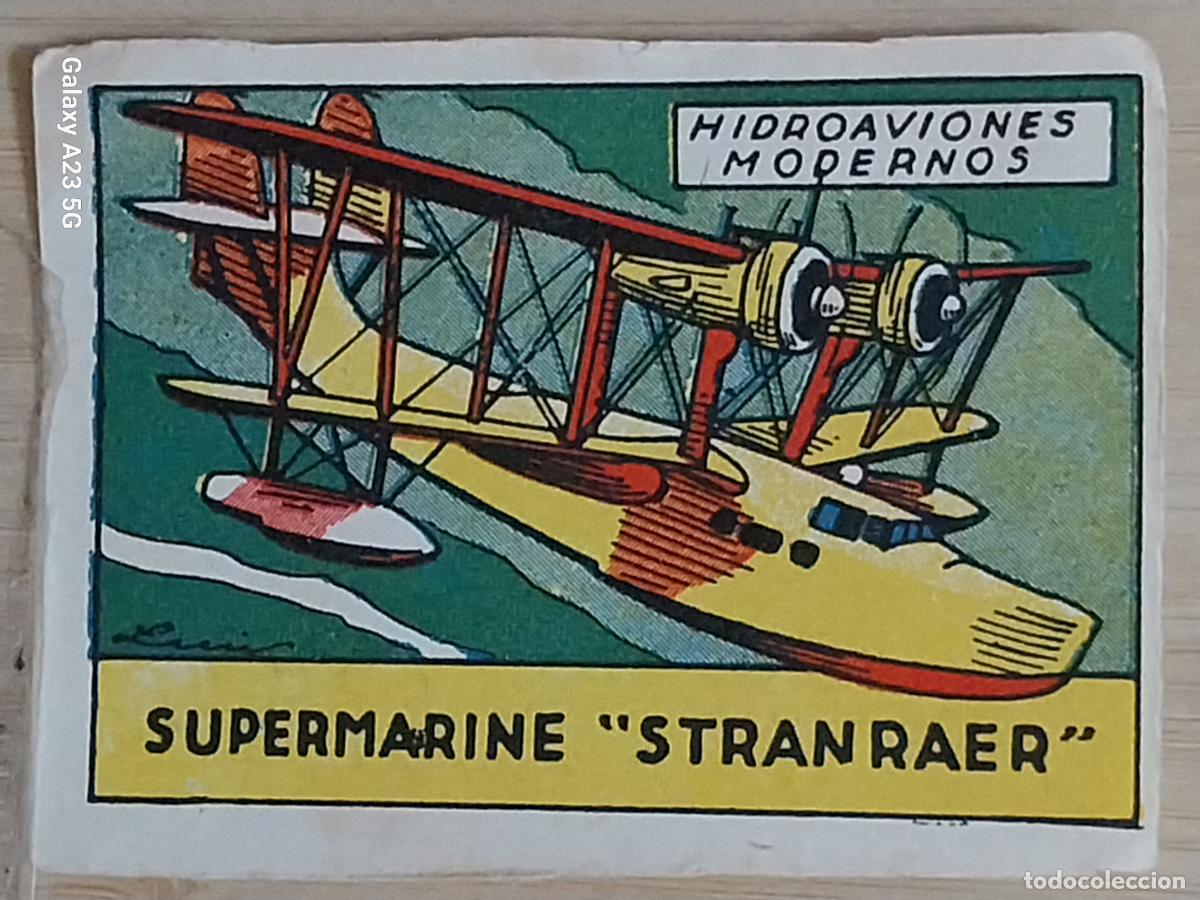 Coleccionismo cromos antiguos: STRANRAER SUPERMARINE HIDROAVIONES CROMO A&Ntilde;OS 50 7X5CMS ILUSTRACION AVIACION ED CISNE