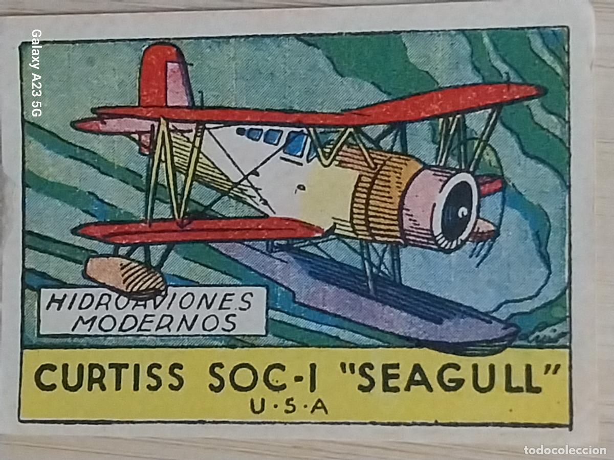 Coleccionismo cromos antiguos: CURTISS SOC I SEAGULL HIDROAVIONES CROMO A&Ntilde;OS 50 7X5CMS ILUSTRACION AVIACION ED CISNE
