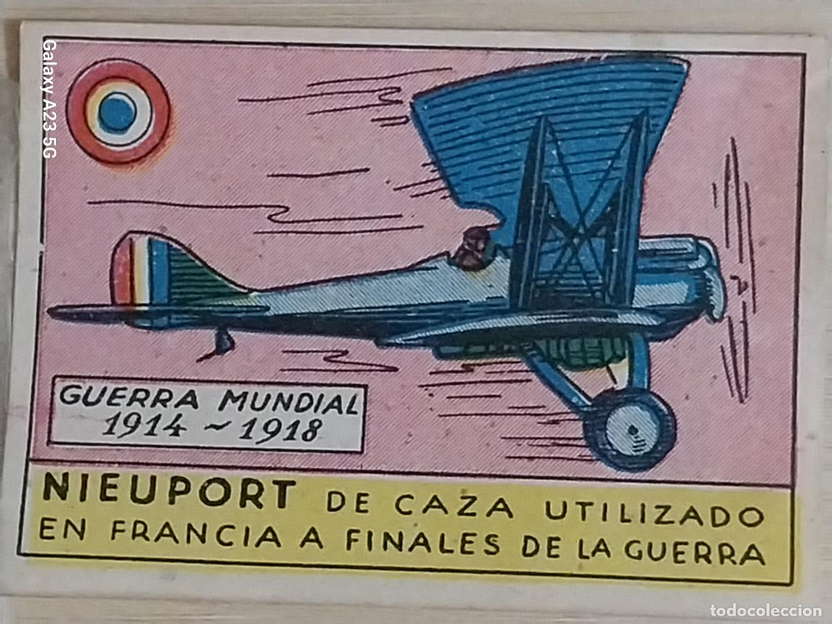 Collectable Antique Stickers: CAZA NIEUPORT FRANCIA GUERRA CROMO A&Ntilde;OS 50 7X5CMS ILUSTRACION AVIACION ED CISNE