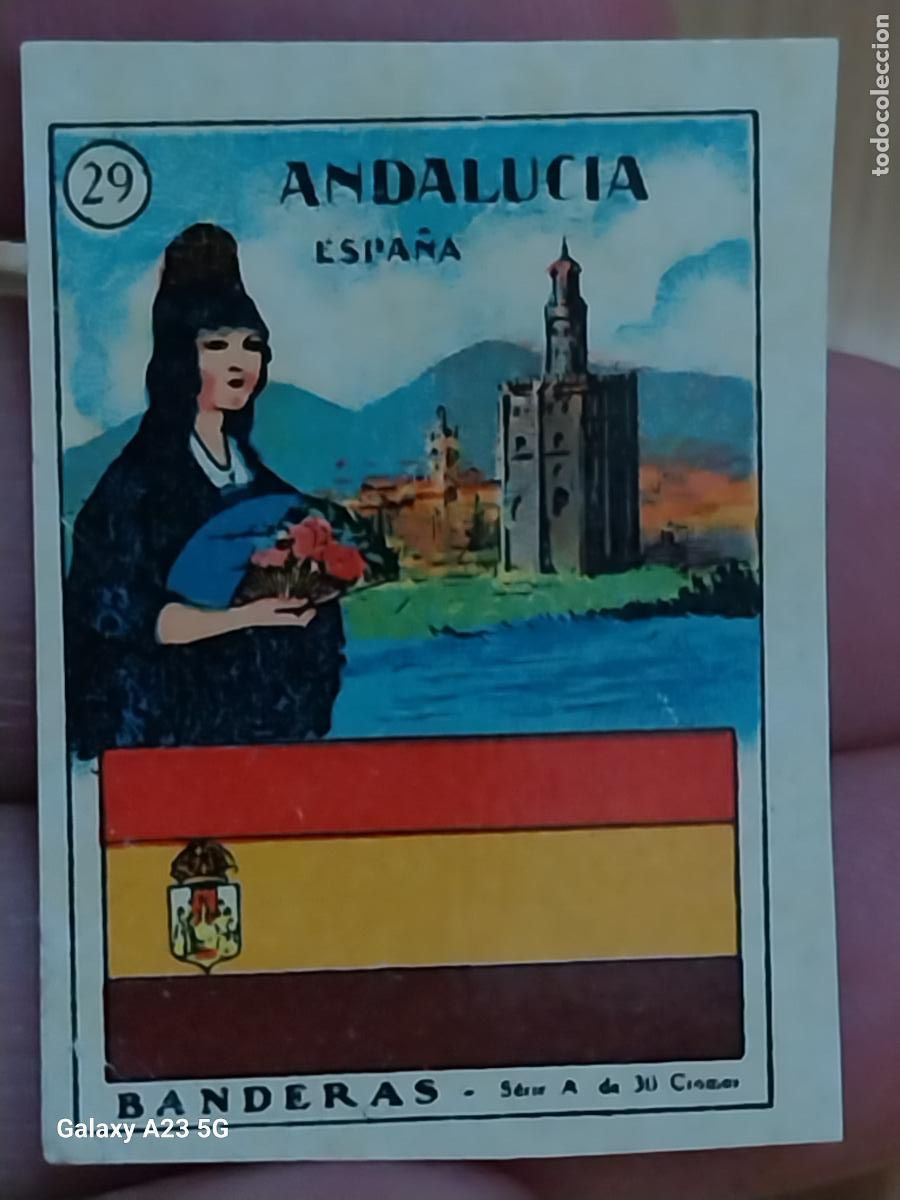 Coleccionismo cromos antiguos: REPUBLICA ESPA&Ntilde;A ANDALUCIA BANDERA TRICOLOR CROMO N&ordm; 29 SIN PEGAR NUNCA 4X3CMS ORIGINAL A&Ntilde;OS 30