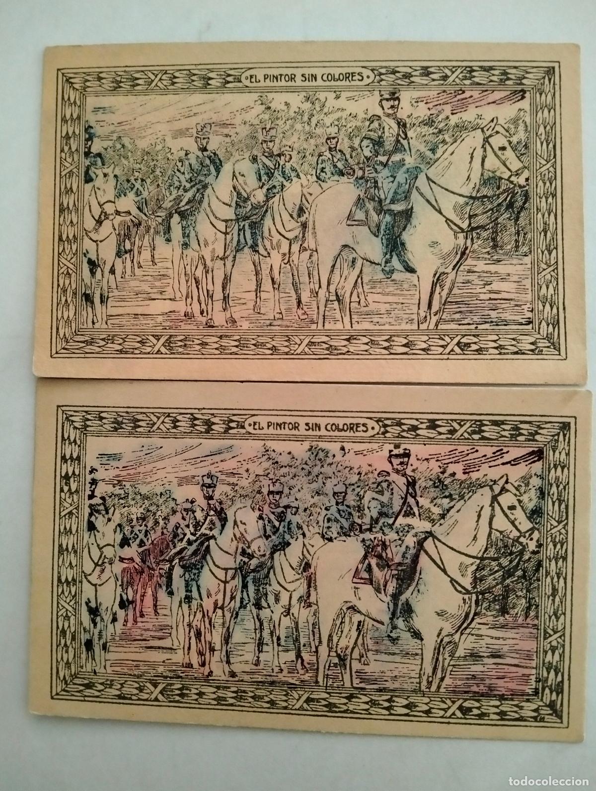 Coleccionismo cromos antiguos: 2 CROMOS EL PINTOR SIN COLORES, PUBLICIDAD CHOCOLATES HIJO DE A. LOPEZ, VILLAJOYOSA