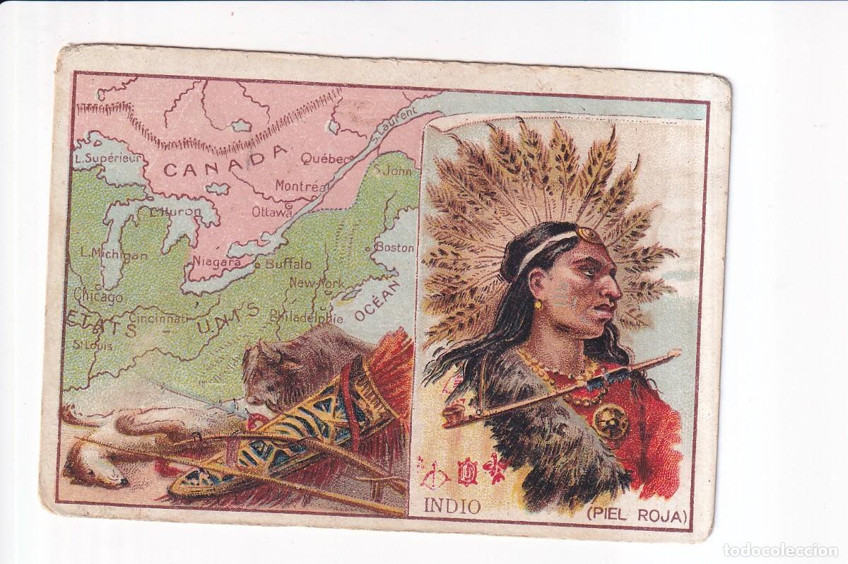 Coleccionismo cromos antiguos: TRAJES Y COSTUMBRES DEL MUNDO : NUMERO 23 , INDIO PIEL ROJA .- CHOCOLATES JAIME BOIX