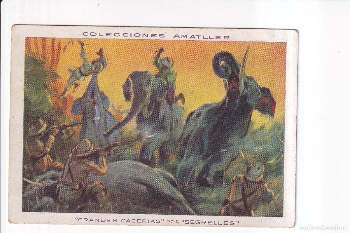 Coleccionismo cromos antiguos: GRANDES CACERIAS POR &rdquo;SEGRELLES&rdquo;: NUMERO 9 , ELEFANTE .- CHOCOLATE AMATLLER