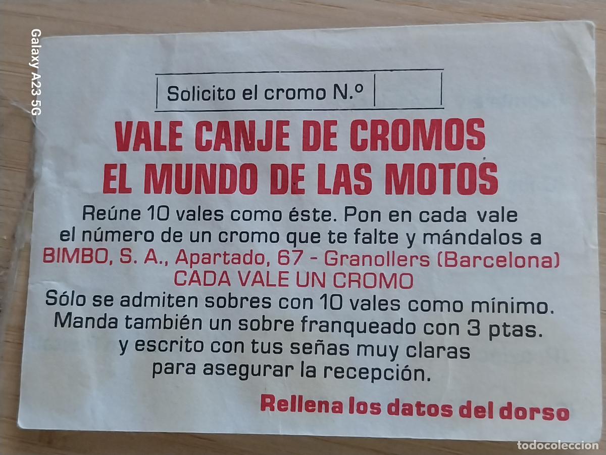 Coleccionismo cromos antiguos: VALE CANJEABLE BIMBO PASTELITOS A&Ntilde;O 1975 MUNDO MOTOS CROMO SIN PEGAR NUNCA +