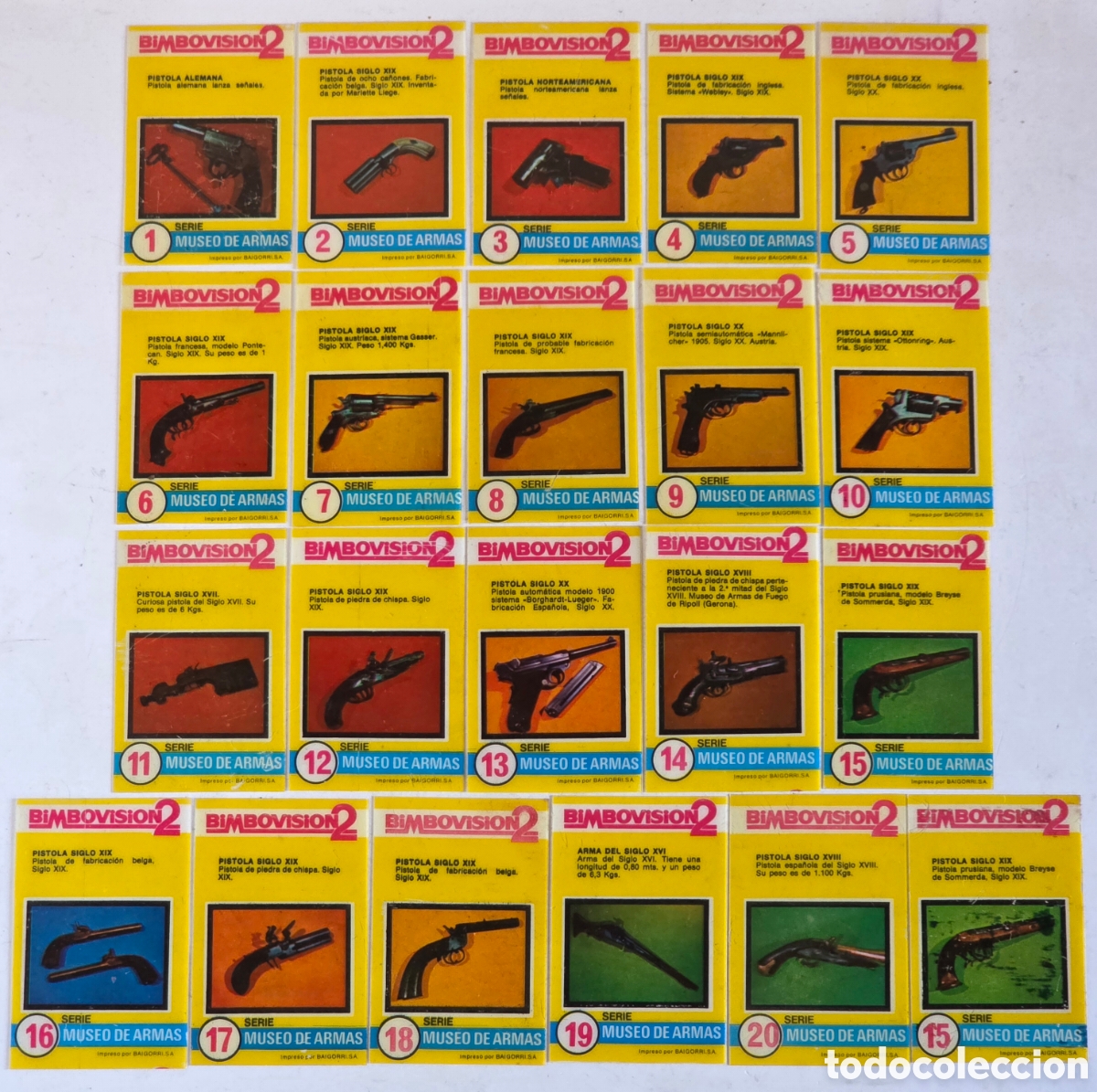 Collectionnisme Cartes &agrave; collectionner anciennes: 21 F&iacute;lminas Museo de Armas Bimbovision 2 - Pastelitos Bimbo - Diapositivas Cromos Pistolas
