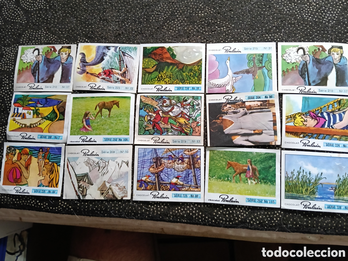 Coleccionismo cromos antiguos: Juego de 15 cromos im&aacute;genes de chocolate Poulain de la d&eacute;cada de 1970