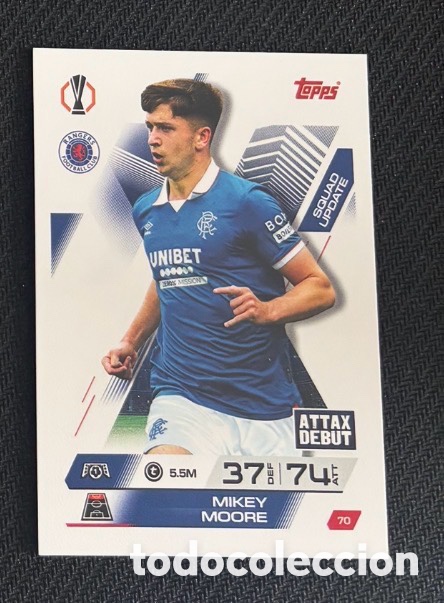 Coleccionismo cromos antiguos: 70 MIKEY MOORE RANGERS Topps UEFA Champions League Match Attax 2025 2026 carta