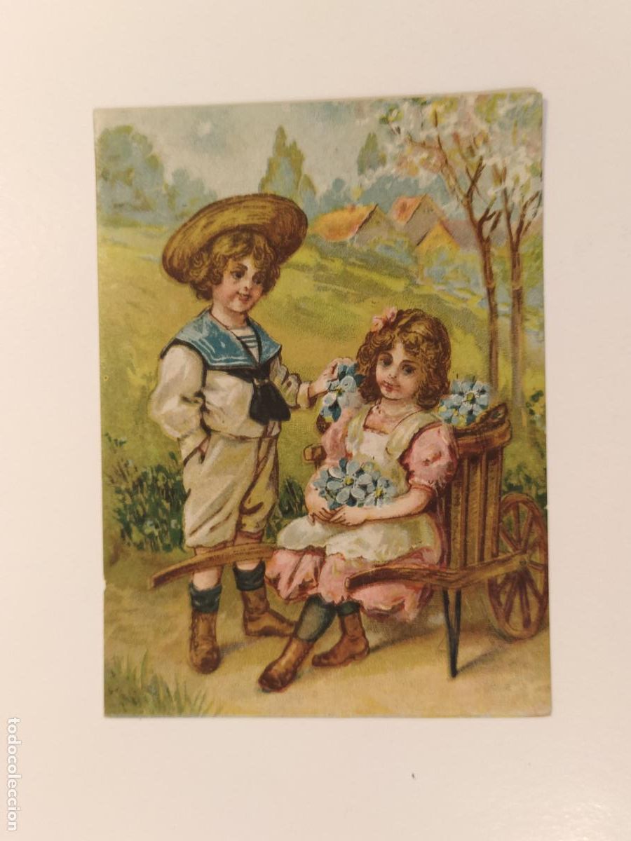 Coleccionismo cromos antiguos: ELS OBRERS CARRETERS DE LA CASA VALENTI BOFILL - FELICITACION ANTIGUA - CROMO -VER FOTOS-(116.507)