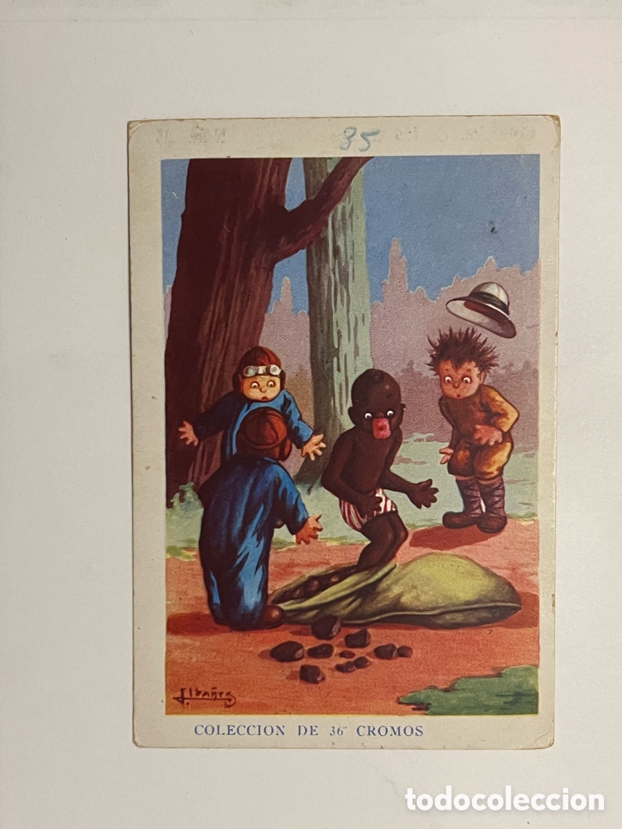 Collectable Antique Stickers: GUADALAJARA F&aacute;brica de Chocolates Arriaca. AVENTURAS DE PAQUITO Y CARBONILLA, Cromo No.35