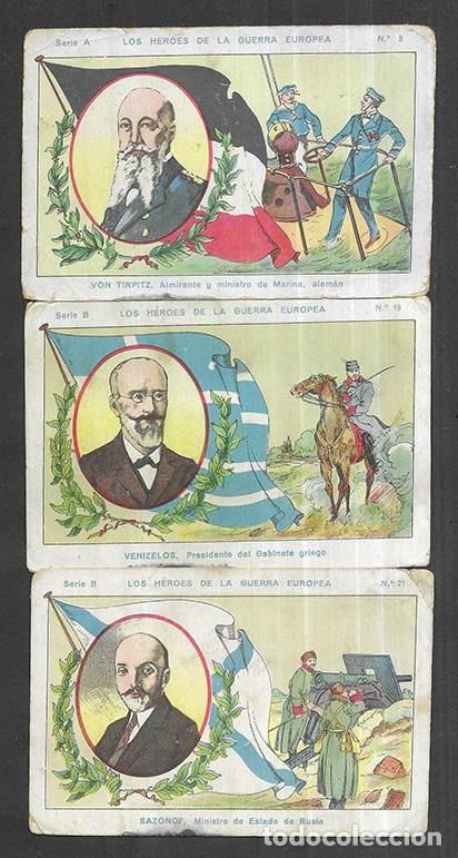 Coleccionismo cromos antiguos: Cromo; Los H&eacute;roes de la Guerra Europea. Chocolate Pi. Serie A-B. N&ordm;s 3-19-21.