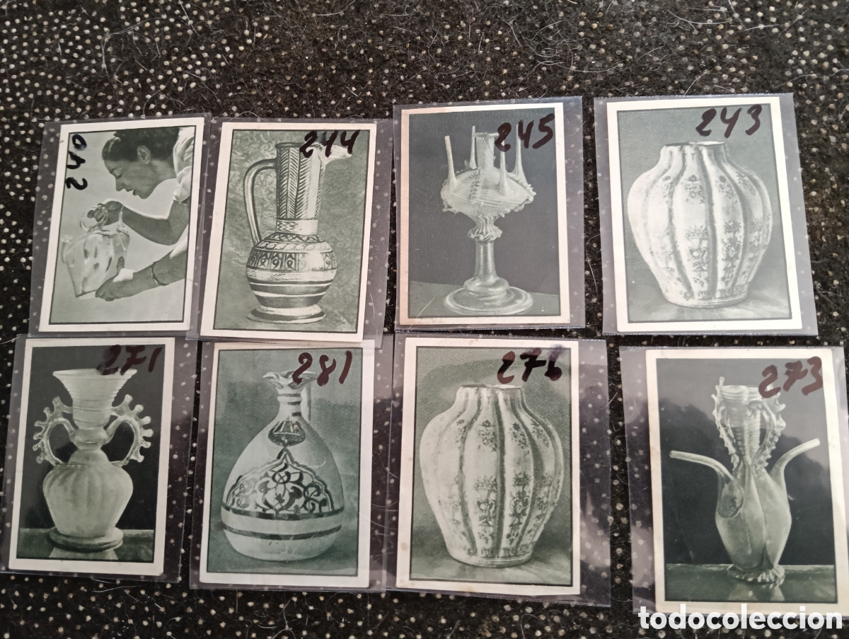 Coleccionismo cromos antiguos: 8 cromos 2&deg; Album Gallina Blanca Serie 29 cer&aacute;mica y vidrio popular, sin pegar.