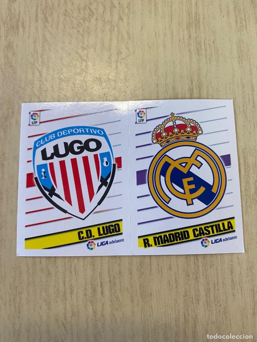 Coleccionismo cromos antiguos: Cromos sin pegar liga BBVA 2014-15 Escudos Real Madrid Castilla C.D.Lugo
