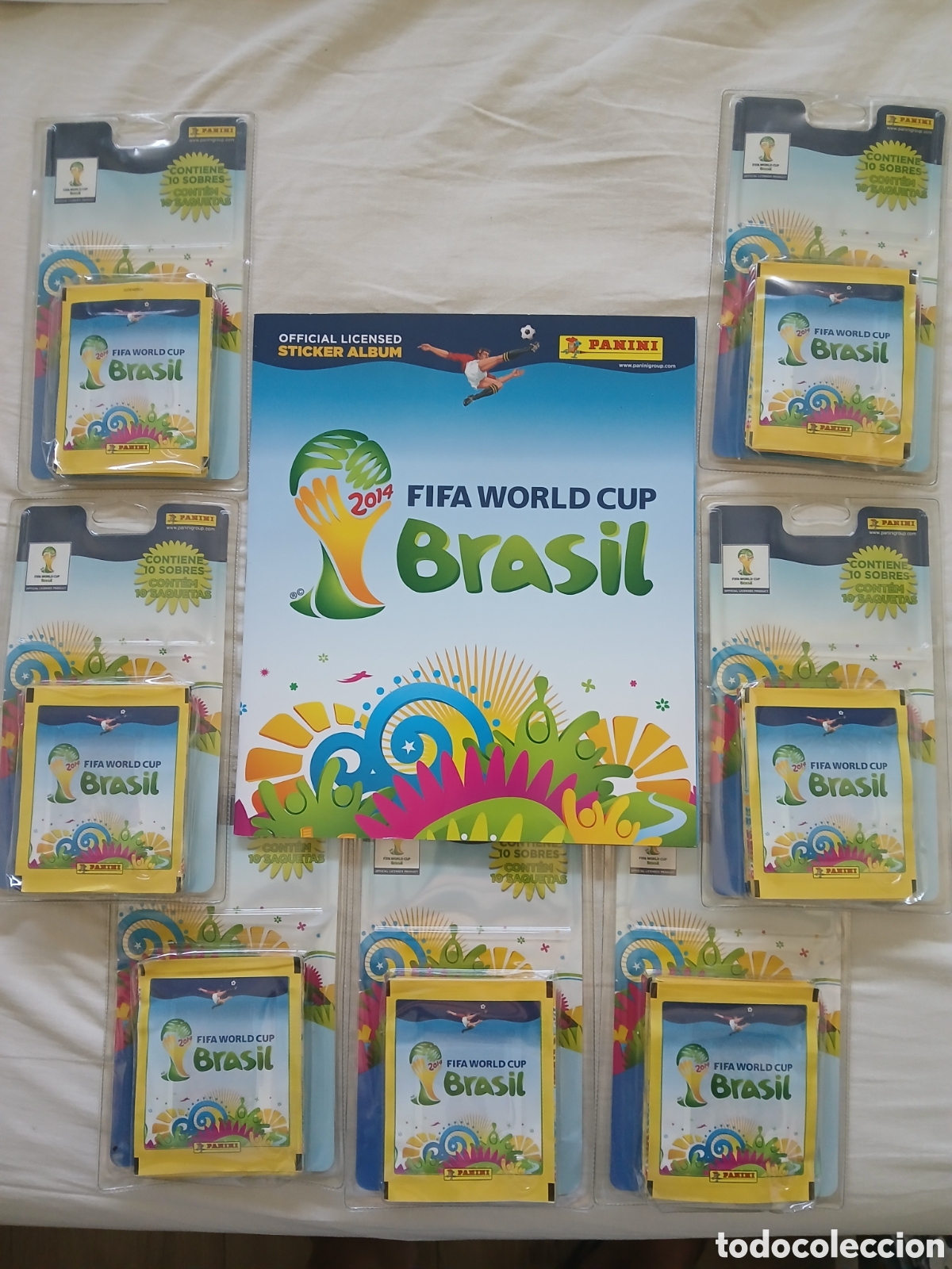 Coleccionismo cromos antiguos: Panini Mundial 2014 7 blister sin abrir (70 spbres) + album vacio