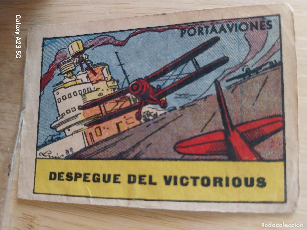 Coleccionismo cromos antiguos: PORTAAVIONES VICTORIOUS GUERRA CROMO A&Ntilde;OS 50 ILUSTRACION 7X5CMS AVIACION ED CISNE +