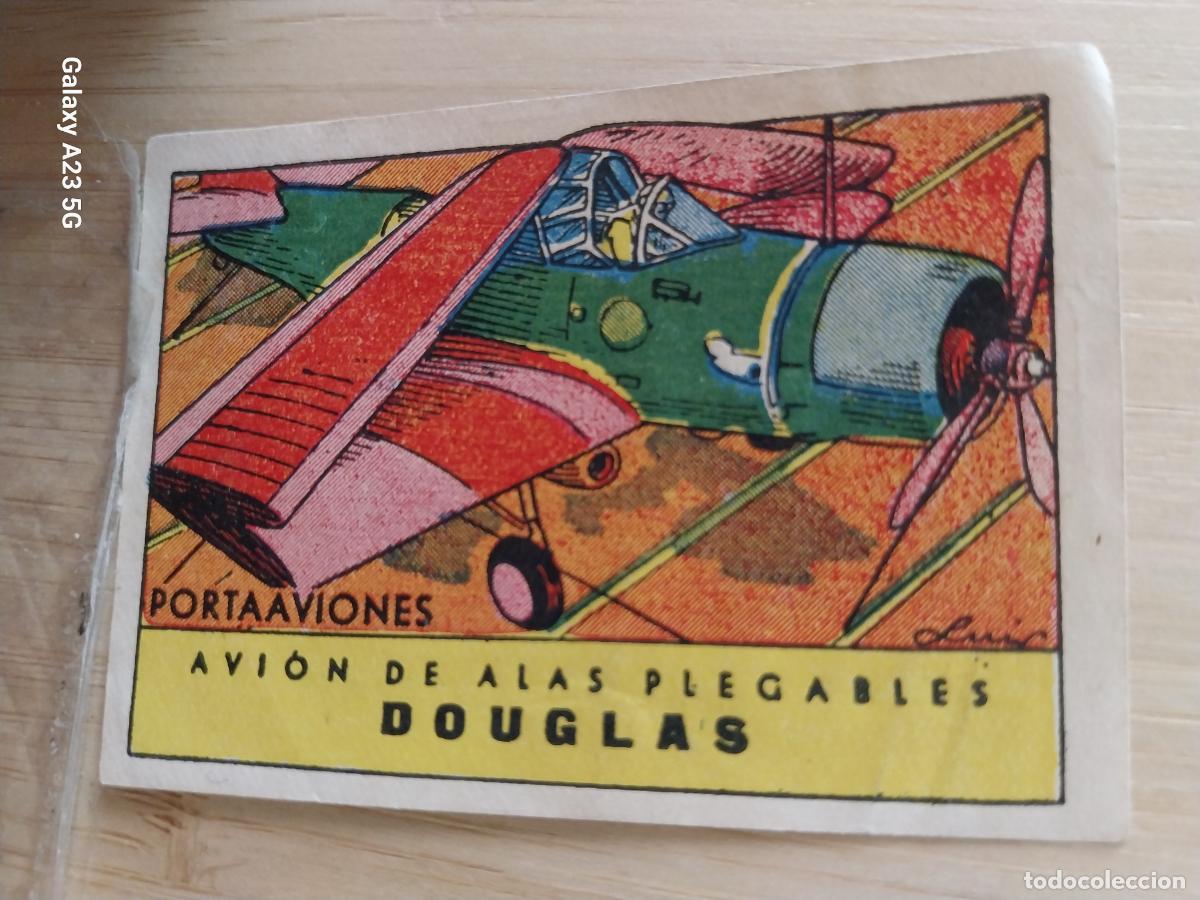 Coleccionismo cromos antiguos: PORTAAVIONES DOUGLAS AVION ALAS PLEGABLES CROMO A&Ntilde;OS 50 ILUSTRACION 7X5CMS AVIACION ED CISNE +