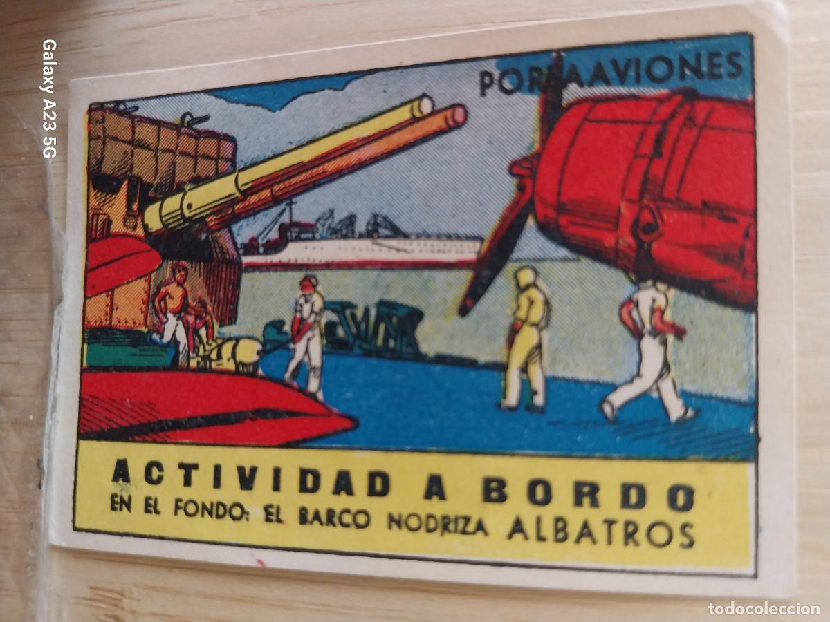 Coleccionismo cromos antiguos: PORTAAVIONES ACTIVIDAD A BORDO CROMO A&Ntilde;OS 50 ILUSTRACION 7X5CMS AVIACION ED CISNE +