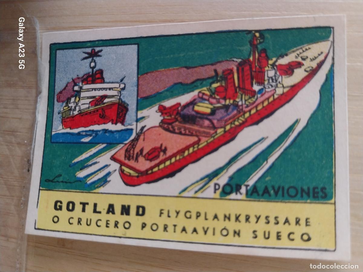 Coleccionismo cromos antiguos: PORTAAVIONES GOTLAND SUECIA CROMO A&Ntilde;OS 50 ILUSTRACION 7X5CMS AVIACION ED CISNE +